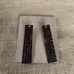 Brown leather fringe earrings